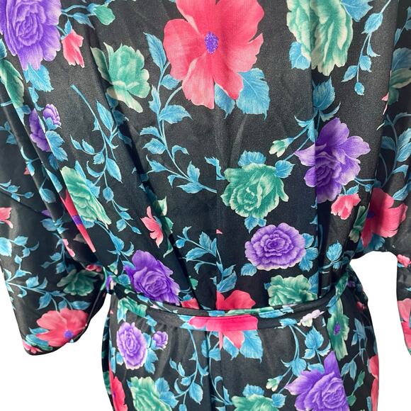 Vintage 80s Floral Satin Knee-Length House Robe Size Large - Picture 6 of 8